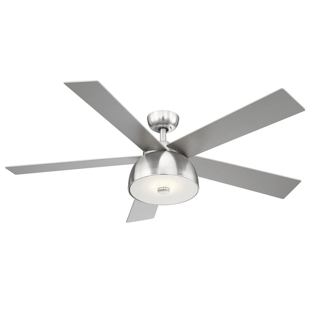 Eglo 203227A 4 Blade Ceiling Fan w/ Brushed Nickel Finish,  Silver Colored Blades & Integrated LED Light Kit