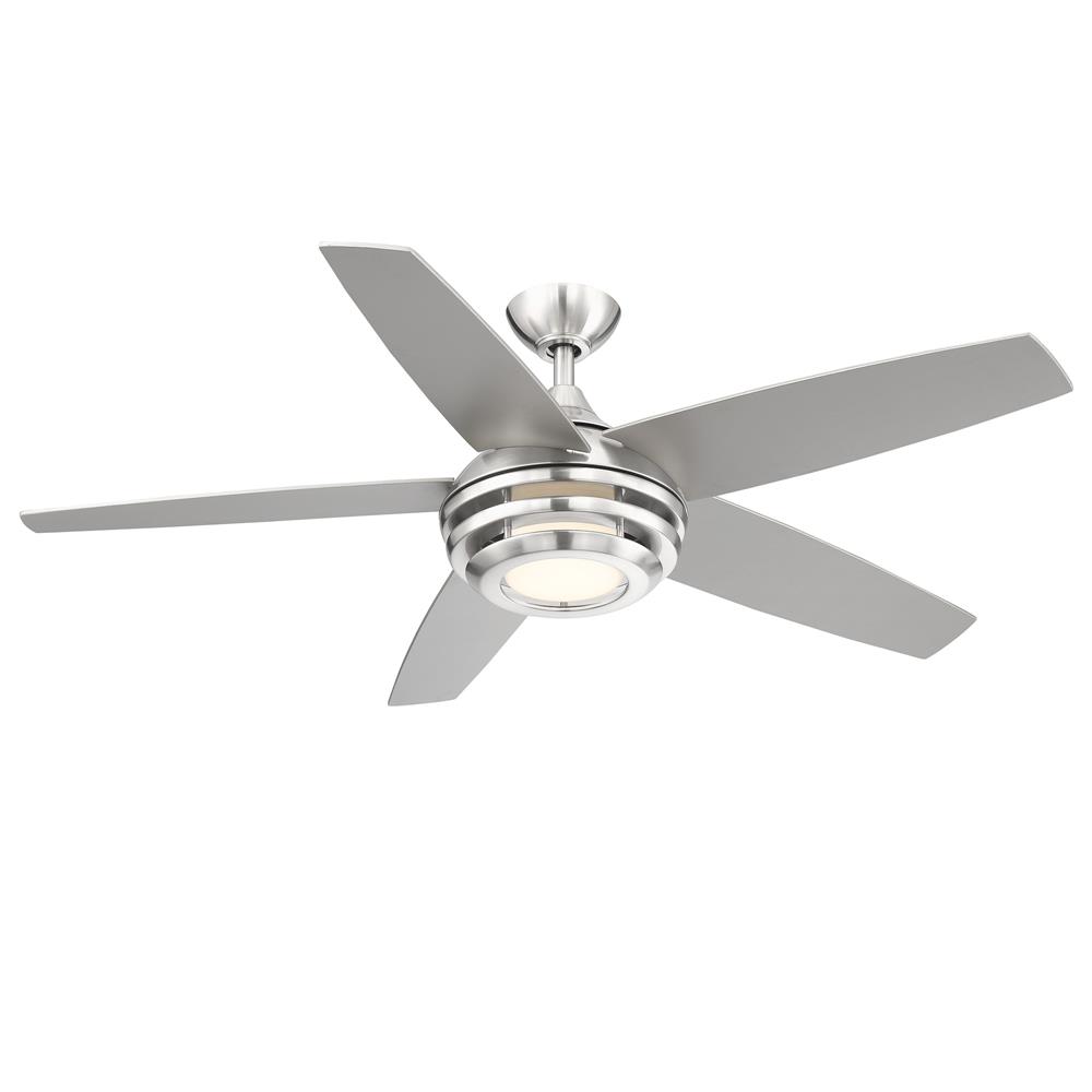 Eglo 203233A 5 Blade Ceiling Fan w/ Brushed Nickel Finish,  Silver Colored Blades & Integrated LED Light Kit
