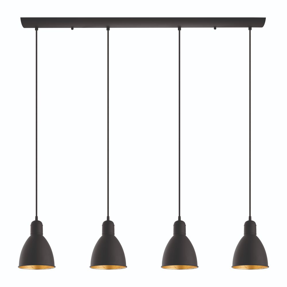 Eglo 203445A Priddy 2 4x60W Multi Light Linear Pendant w/ Black Exterior and Gold Interior Shades