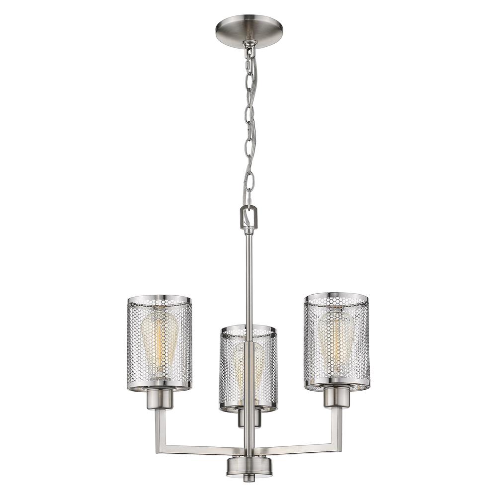 Eglo 203468A 3x60W Chandelier w/ Brushed Nickel Finish & Metal Cage Shades