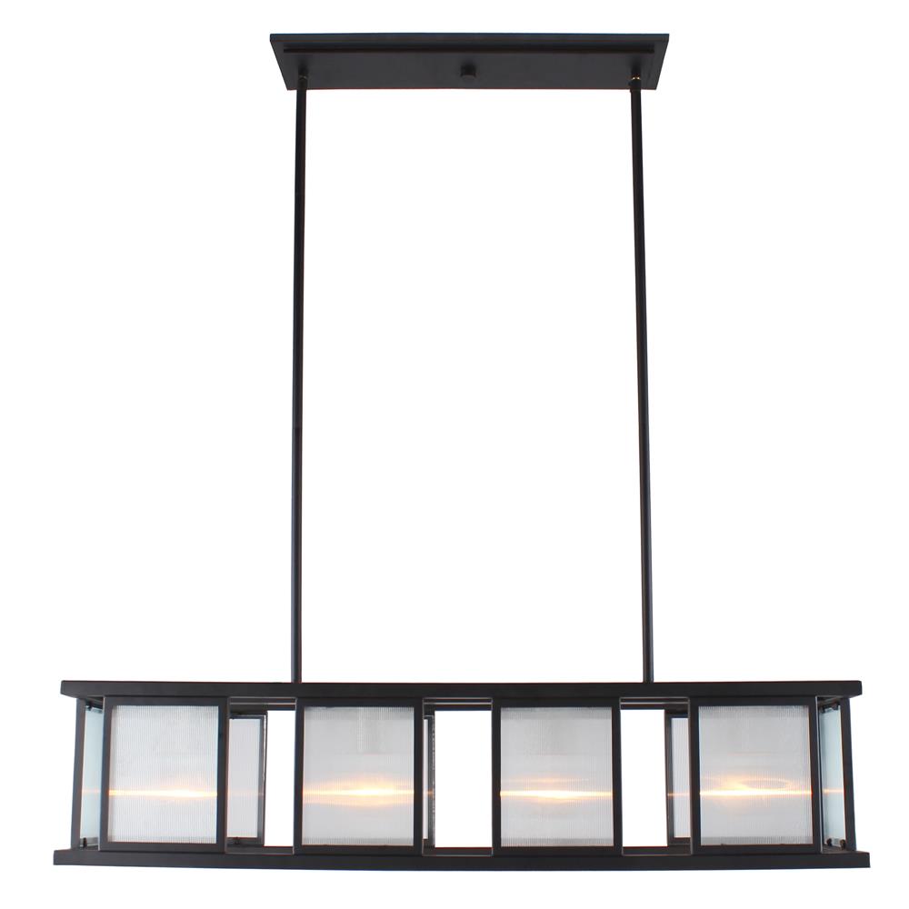 Eglo 203726A Henessy 4x60W Linear Pendant w/ Black & Brushed Nickel Finish w/ Reeded Glass