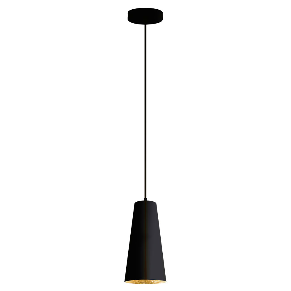Eglo 204365A Pratella 1 1x60W Mini Pendant w/ a sturctured black exterior finish and gold leaf interior finish with a black hanging cord