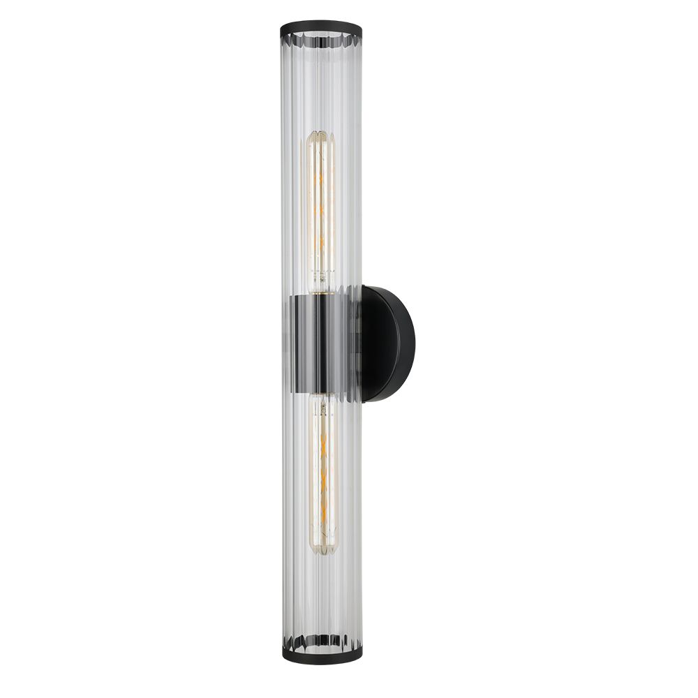 Eglo 204539A 2 LT Bath/Vanity Light with a Black Finish and Groved Clear Glass Shade. 2-60W E26 Bulbs