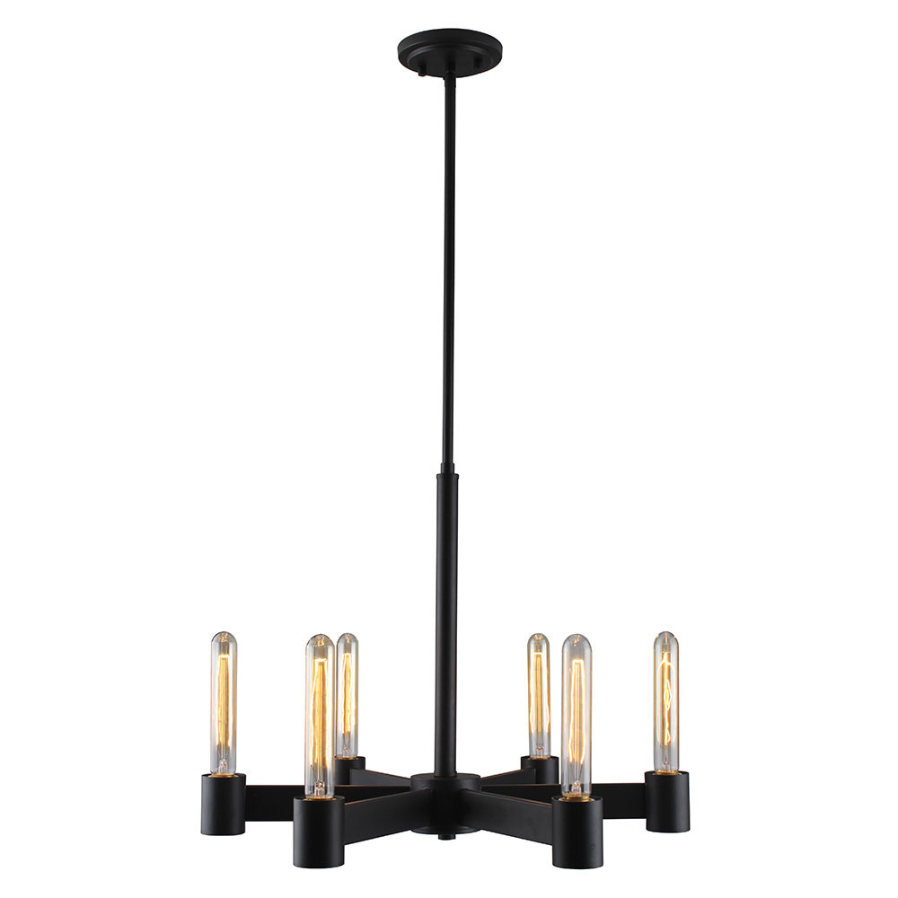 Eglo 204553A Broyles 6x60W chandelier with matte black finish and open bulbs