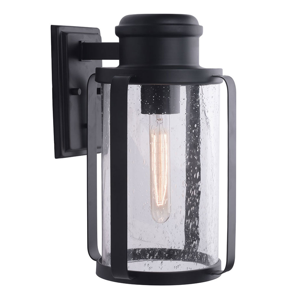 Eglo 204559A Abner 1x60W Outdoor Wall Light w/ Black Finish and Clear Seedy Glass