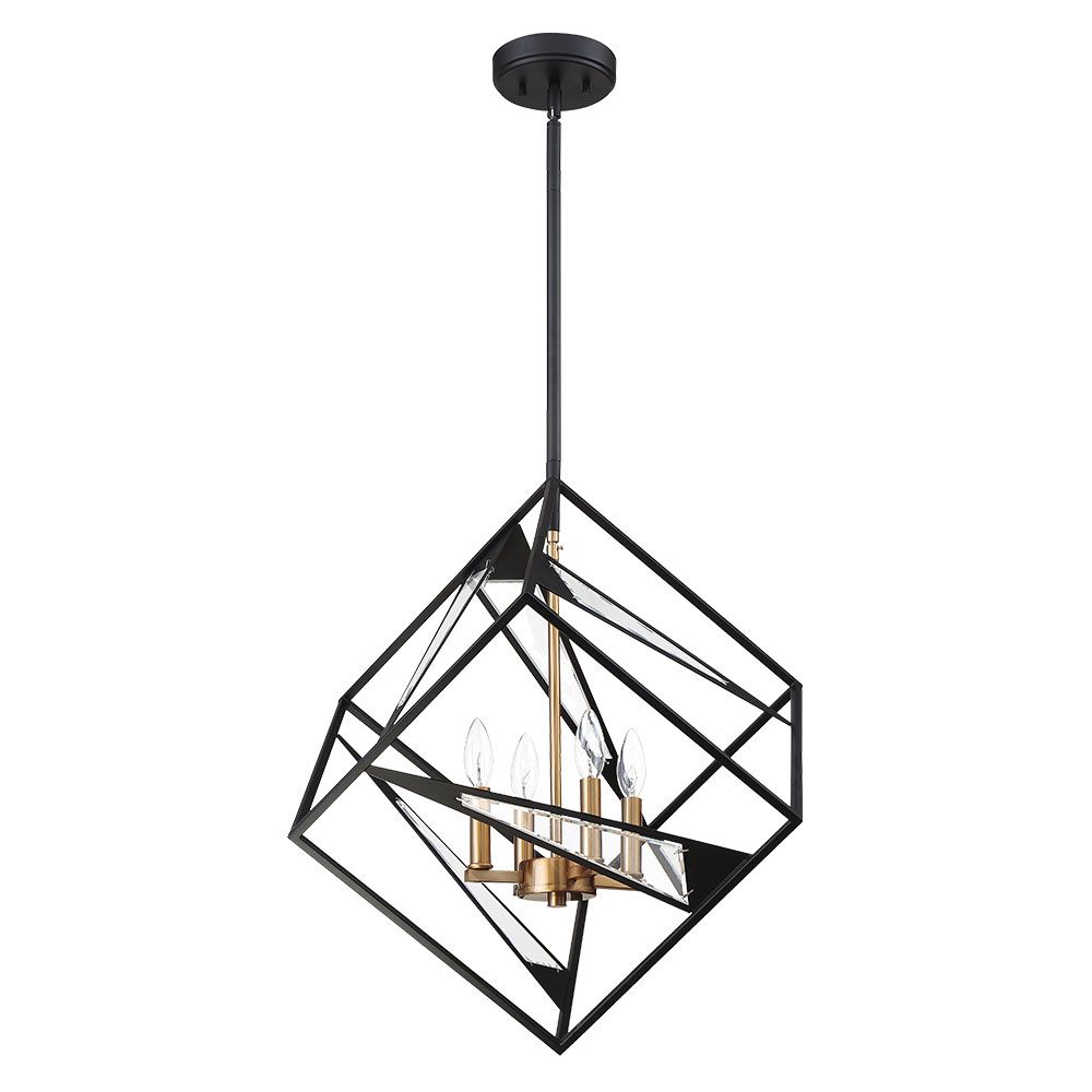 Eglo 204586A Corrietes 4x60W Pendant w/ Matte Black Finish and gold accents and clear Glass