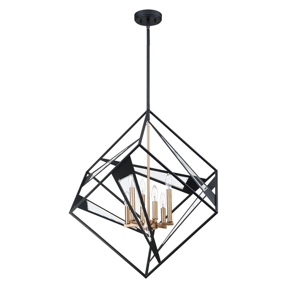 Eglo 204588A Corrietes 6x60W Pendant w/ Matte Black Finish and gold accents and clear Glass