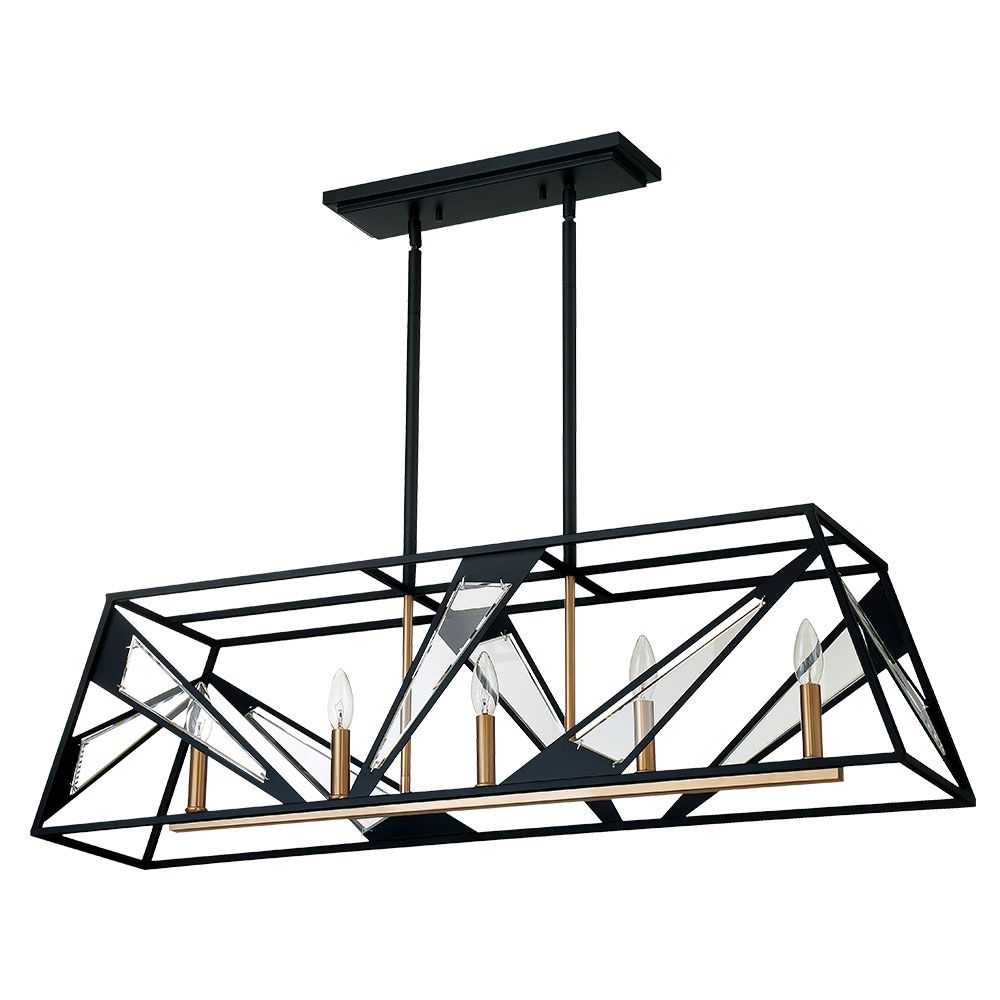 Eglo 204589A Corrietes 5x60W Pendant w/ Matte Black Finish and gold accents and clear Glass
