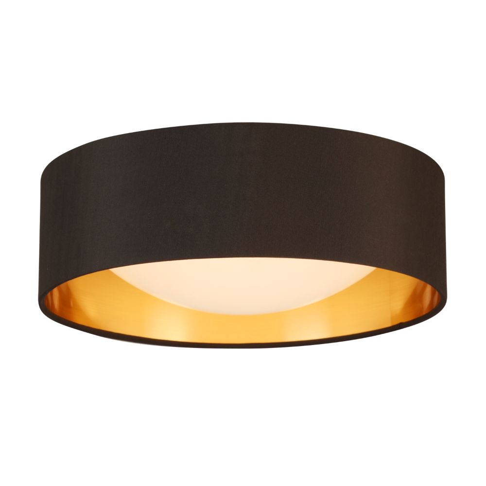 Eglo 204717A Led Ceiling Light - 12" Black Exterior And Gold Interior Fabric Shade W/ Acrylic Diffuser