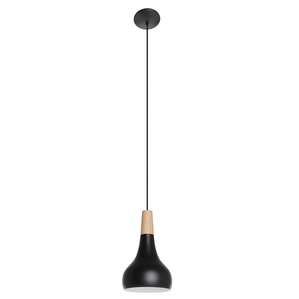 Eglo 205154A Sabinar - 1 LT Pendant with a Structured Black Finish and Structured Black Exterior and White Interior Metal Shade, 1-60W E26 Bulb