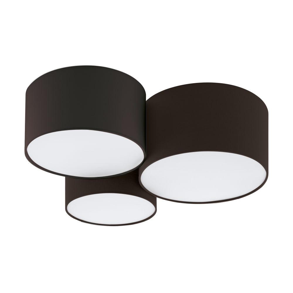 Eglo 205186A Pastore 2 - 3 Light Ceiling Light w/ Black Fnish and Black Exterior and White Interior Fabric Shades, 3-60W E26 Bulbs
