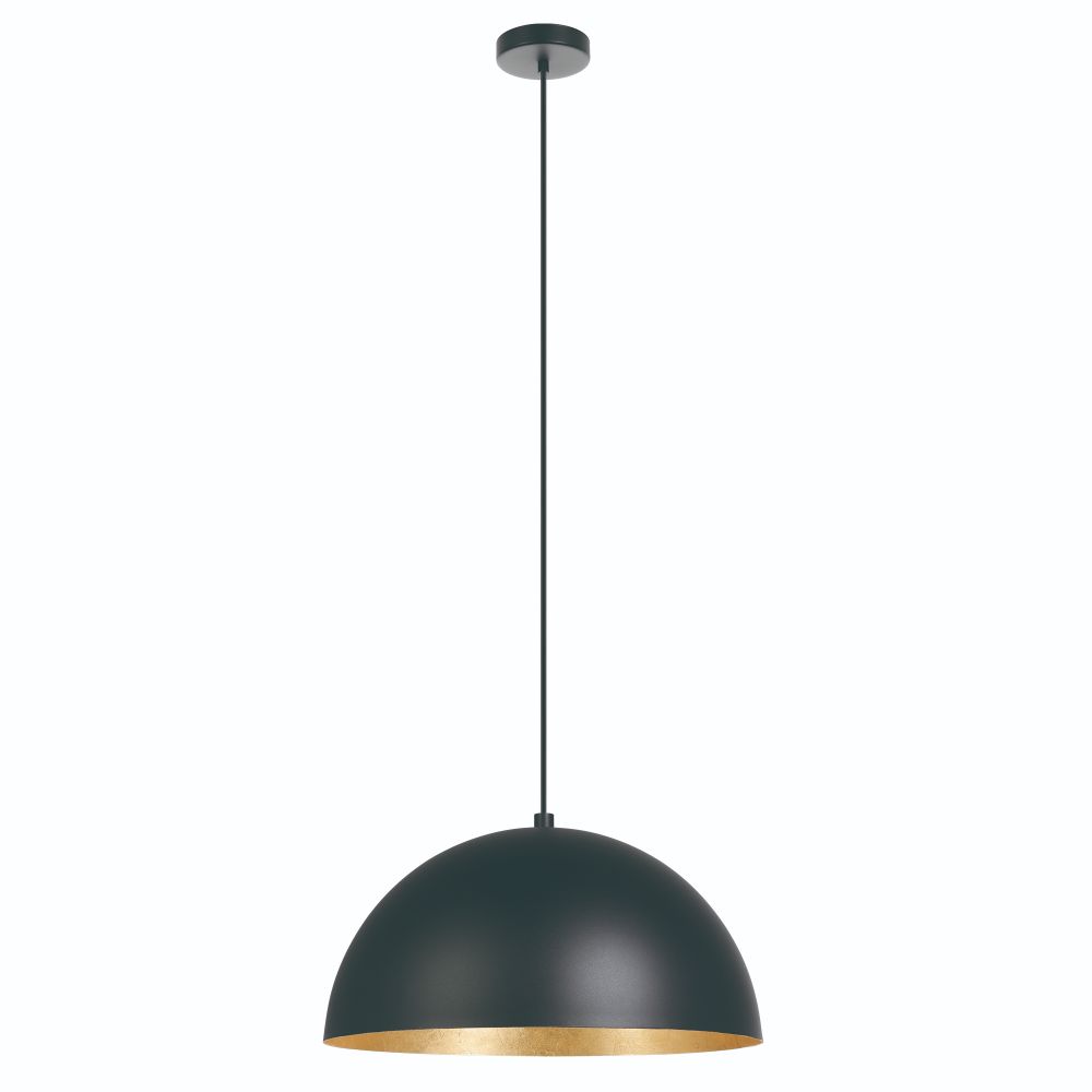 Eglo 205293A 1 LT Pendant w/ a Structured Black Exterior and Gold Leaf interior Metal Shade, 1-60W E26