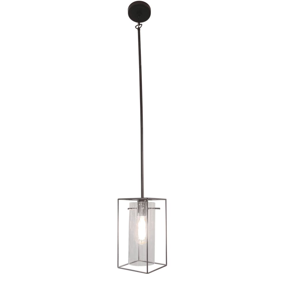 Eglo 205296A Loncino - 1 LT Mini Pendant with a Structured Black Open Frame and Clear Glass Shade.  1-60W E26 Bulb
