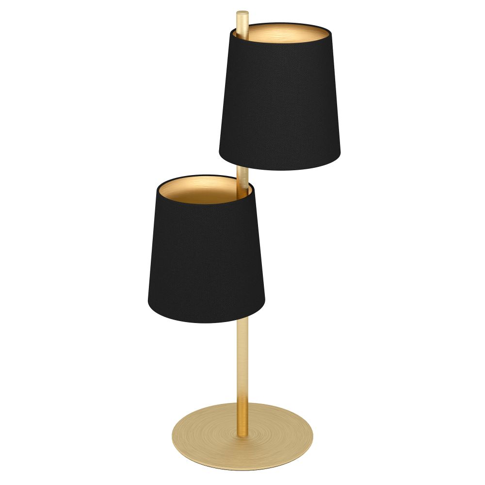 Eglo 205301A Almeida 2 - 2 LT Table Lamp, Brushed Brass Finish w/ Black Exterior and Gold Interior Shades, 2-60W E26 Bulbs