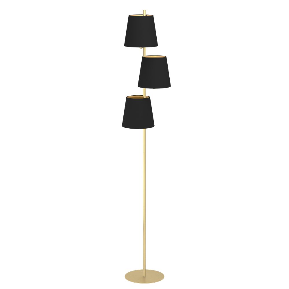 Eglo 205302A Almeida 2 - 3 LT Floor Lamp, Brushed Brass Finish w/ Black Exterior and Gold Interior Shades, 2-60W E26 Bulbs