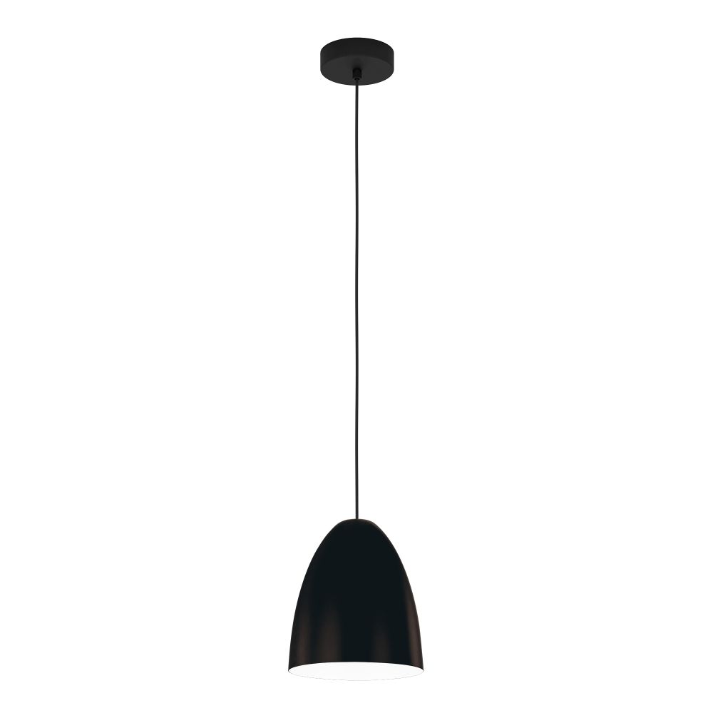 Eglo 205418A Sarabia - Single Light Pendant with a Structured Black Exterior and Matte White Interior Metal Shade, 1-60W E26 Bulb
