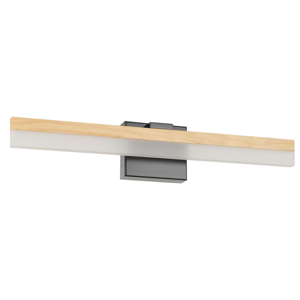 Eglo 205525A Integrated LED Bath/Vanity Light w/ a Natural Wood Finish, Frosted Acrylic Shade and Matte Black Canopy, 10.5W Integrated LED
