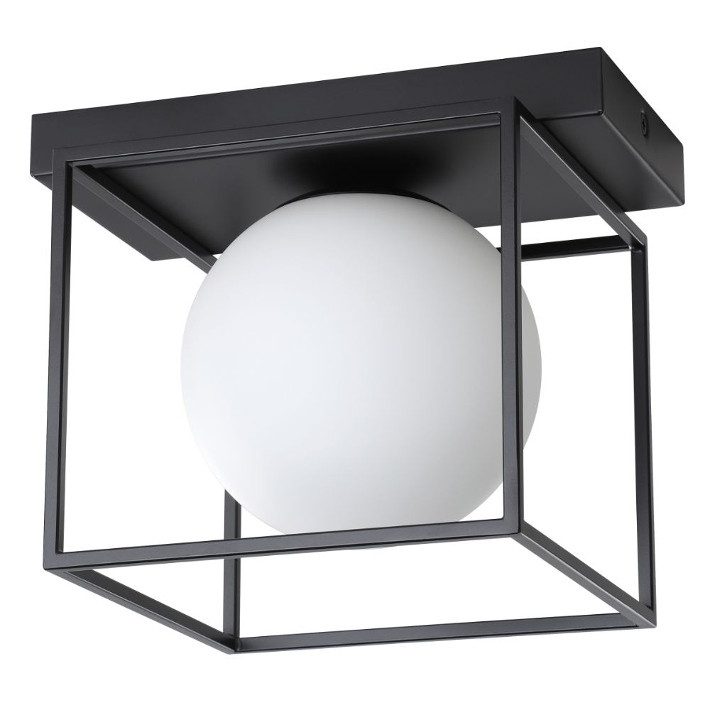 Eglo 205618A 1 LT Open Frame Ceiling Light or Wall Light w/ Matte Black Finish and White Sphere Shaped Glass Shade, 1-4W G9 LED bulb