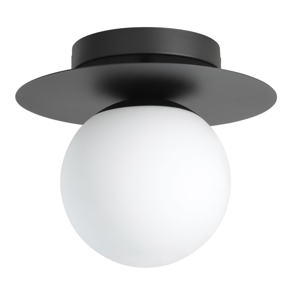 Eglo 205631A 1 Lt Ceiling Light Structured Black Finish and White Glass Shade, 1-60W E26 Bulb