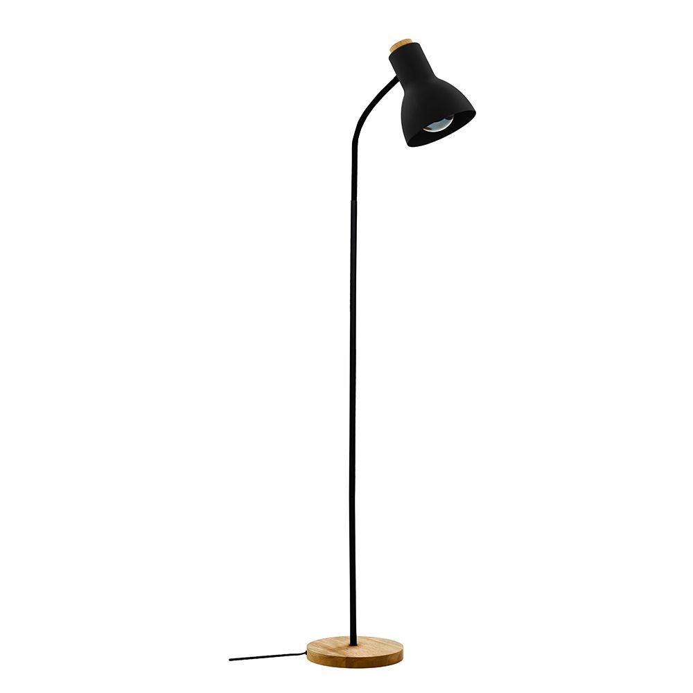 Eglo 205633A 1 LT Floor Lamp Black w/ Wood Accents & Black Metal Shade