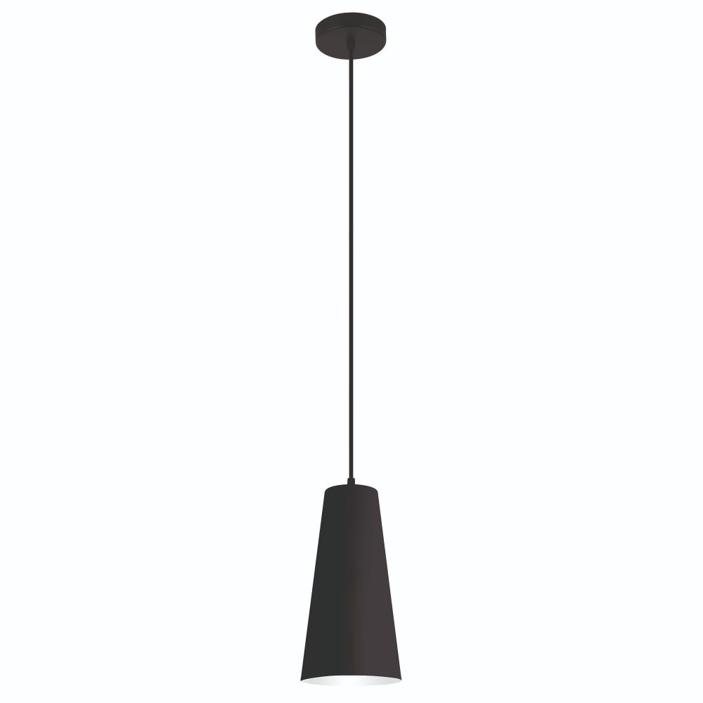 Eglo 205651A 1 LT Mini Pendant w/ Structured Black Finish and Structured Black Exterior and White Interior Metal Shade, 1-60W E26