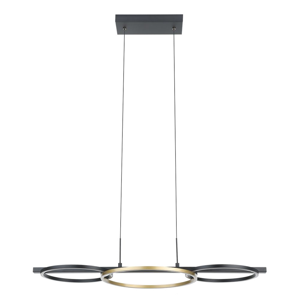 Eglo 205746A 3 LT Integrated LED Pendant with a Structured Black and Gold Finish, 3000K, 80 CRI, 2-12W, 1-15.5W Integrated LED