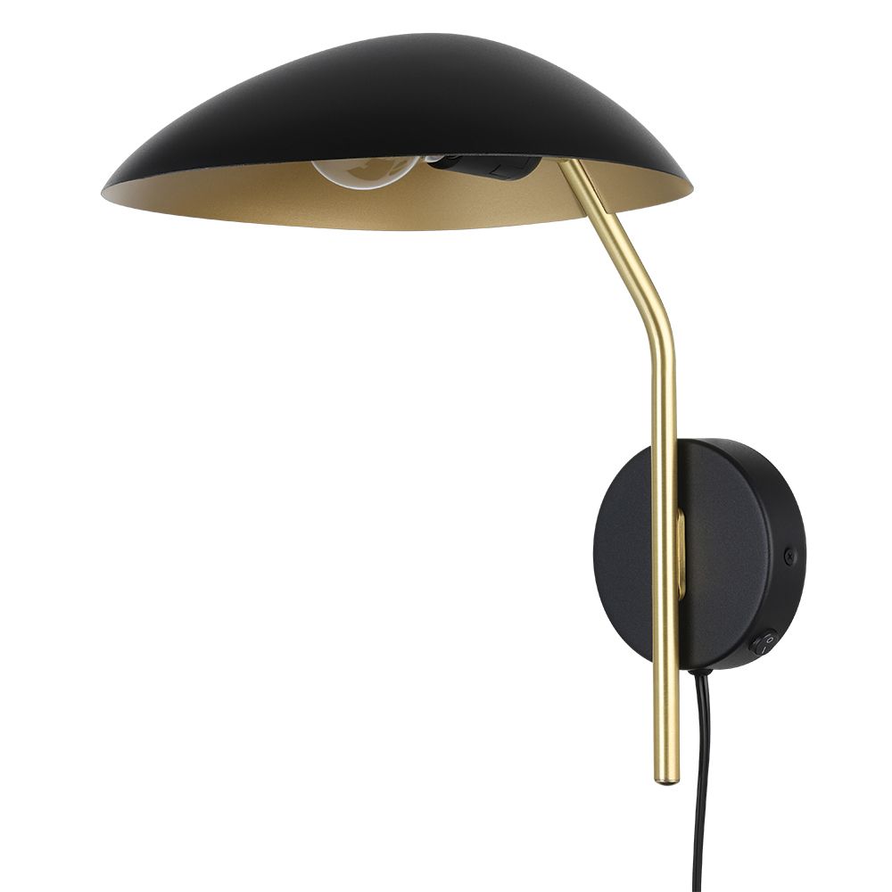 Eglo 205767A 1 LT Wall Light Black Finish with Brushed Brass Accents and Black Metal Shade