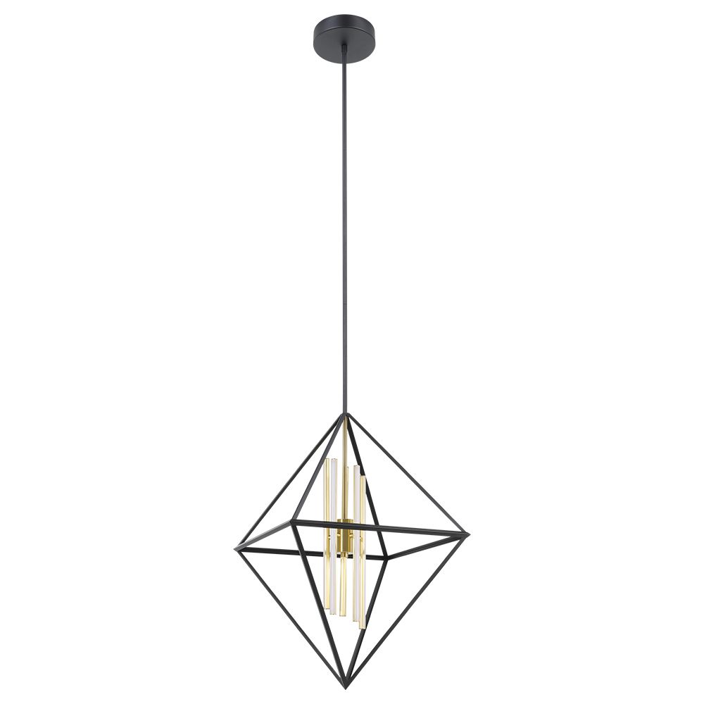 Eglo 205775A 5 LT Integrated LED Pendant with a Structured Black Exterior Finish and Brushed Brass Interior Finish, 3250 Lumens, 3000K, 80 CRI, 5-6W Integrated LED