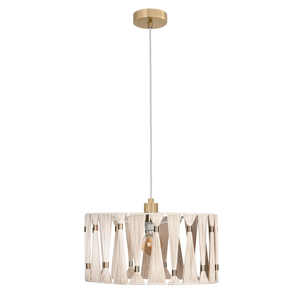 Eglo 205817A 1 LT Pendant w/ Brushed Brass Finish & Beige Shade w/ Brushed Brass Accents