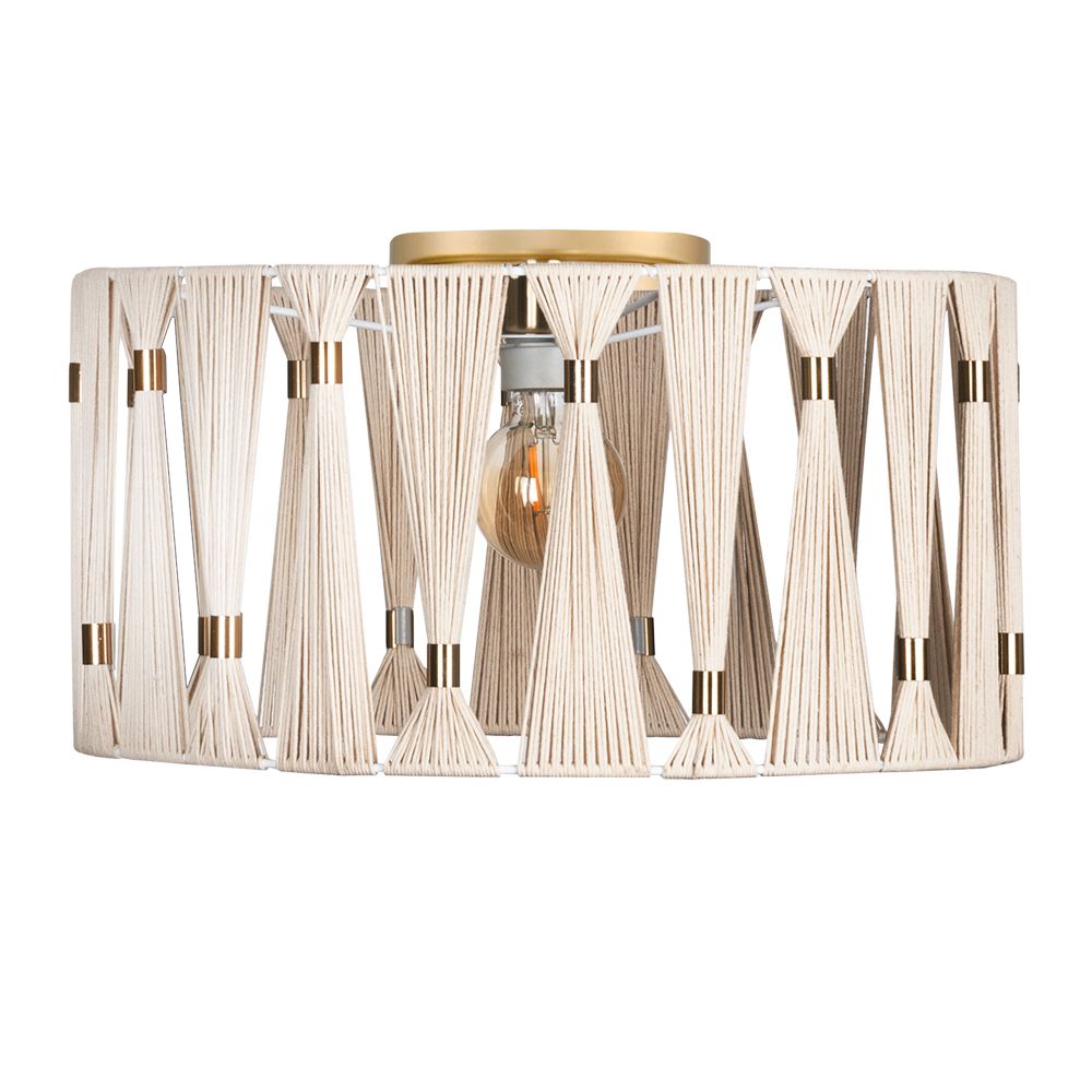 Eglo 205822A 1 LT Ceiling Light w/ Brushed Brass Finish & Beige Shade W/ Brushed Brass Accents