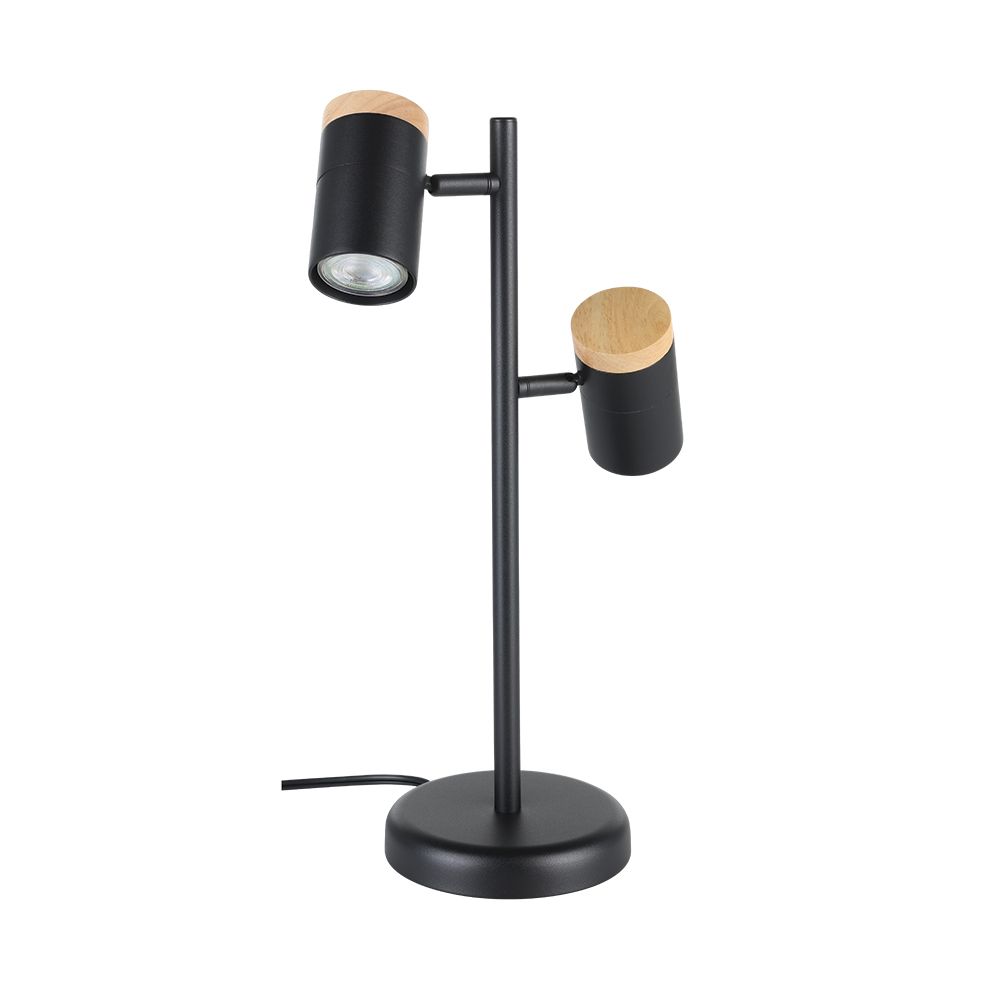 Eglo 205832A 2 LT Table Lamp with a Structured Black Finish and Wood Accents, 2x4.5W GU10 LED