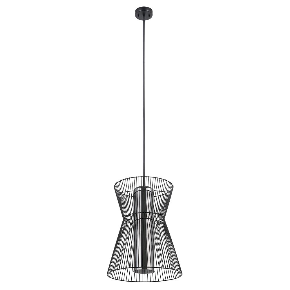 Eglo 205841A 1 LT Pendant with a Black Finish and Transparent Smoked Glass Shade. 1-60W E26 bulb