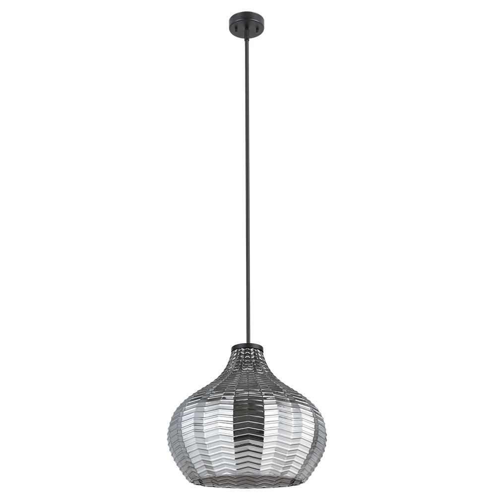 Eglo 205842A 1 LT Pendant with Structured Black Finish and Vaporized Black Transparent Shade, 1-60W E26