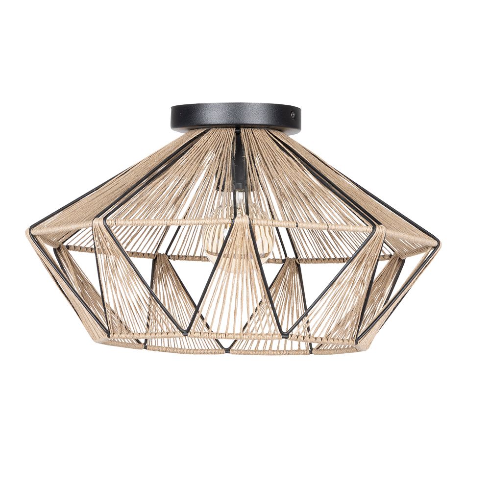 Eglo 206108A 1 LT Dual Mount Ceiling or Pendant Light w/ Black Finish & Natural Fabric Shade