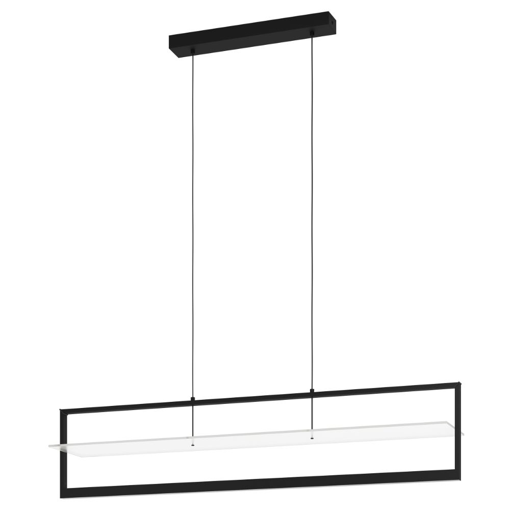 Eglo 390024A 1 LT Intergrated LED Open Frame Linear Pendant w/ Structured Black Finish and Satin Acrylic Shade, 30W Integrated LED