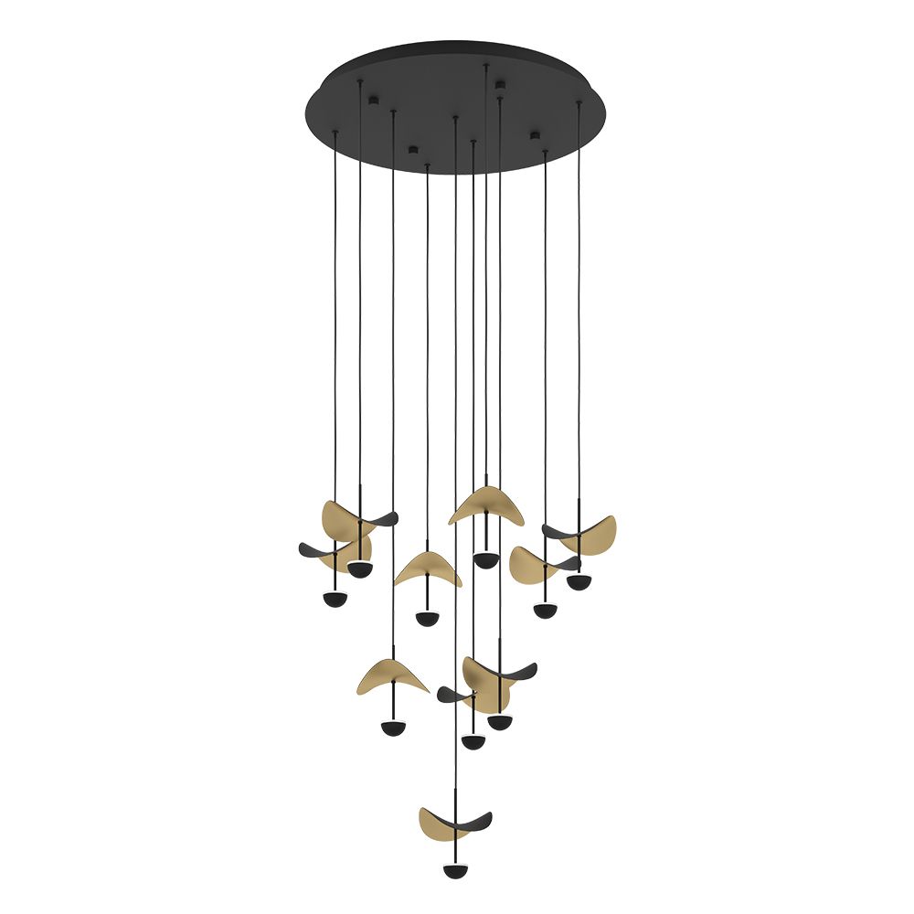 Eglo 390339A 10 LT Integrated LED Pendant with a Black and Brushed Brass Finish, 10-2.3W Integrated LED