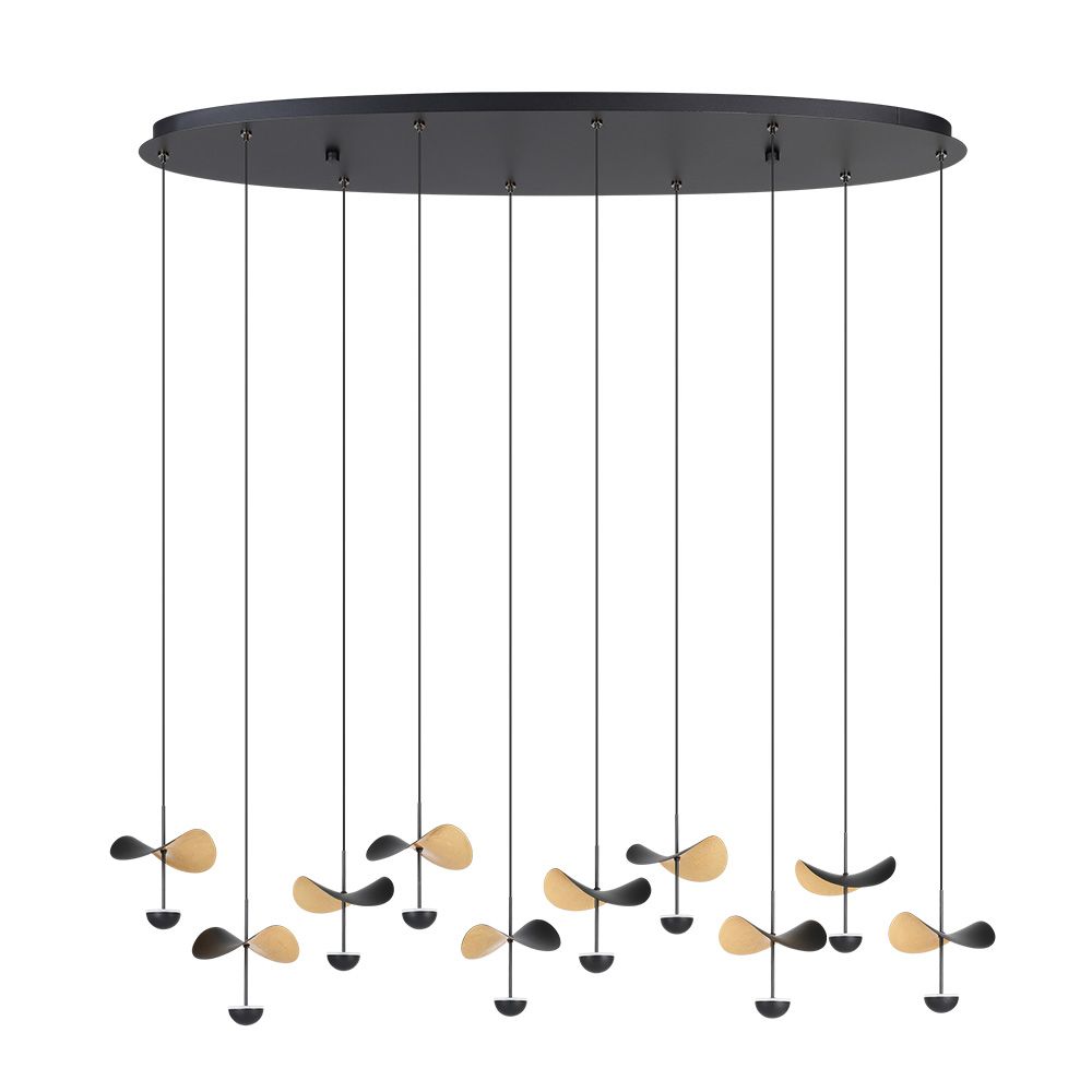 Eglo 390342A 10 LT integrated LED Linear Pendant with a Black and Brushed Brass Finish, 10x2.3W Integrated LED