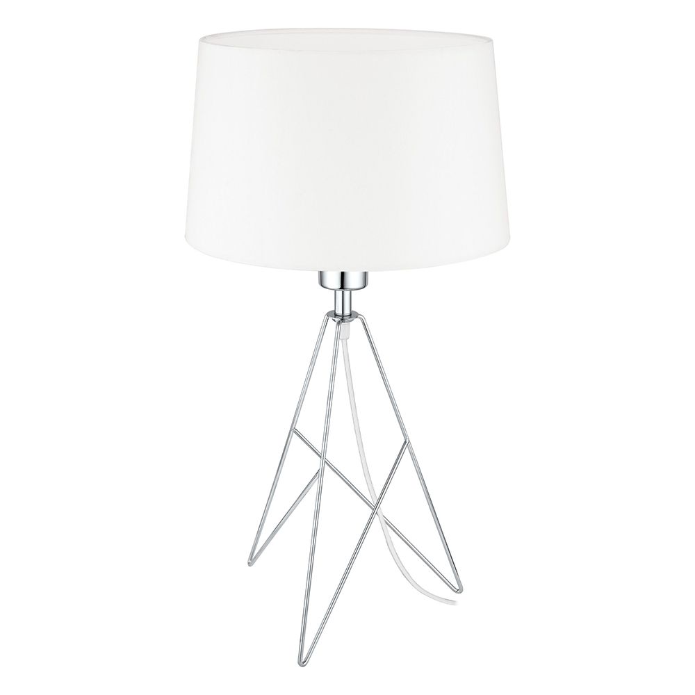 Eglo 39181A 1 LT Table Lamp with a Geometric Shaped Chrome Base Finish and Round White Fabric Shade, 1-12W E26 Bulb