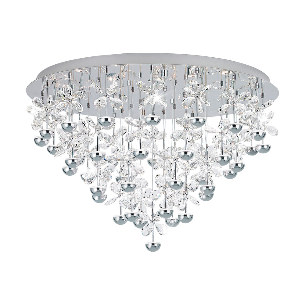 Eglo 39246A Pianopoli 43 Light LED Flush Mount Light in Chrome with Clear Crystals
