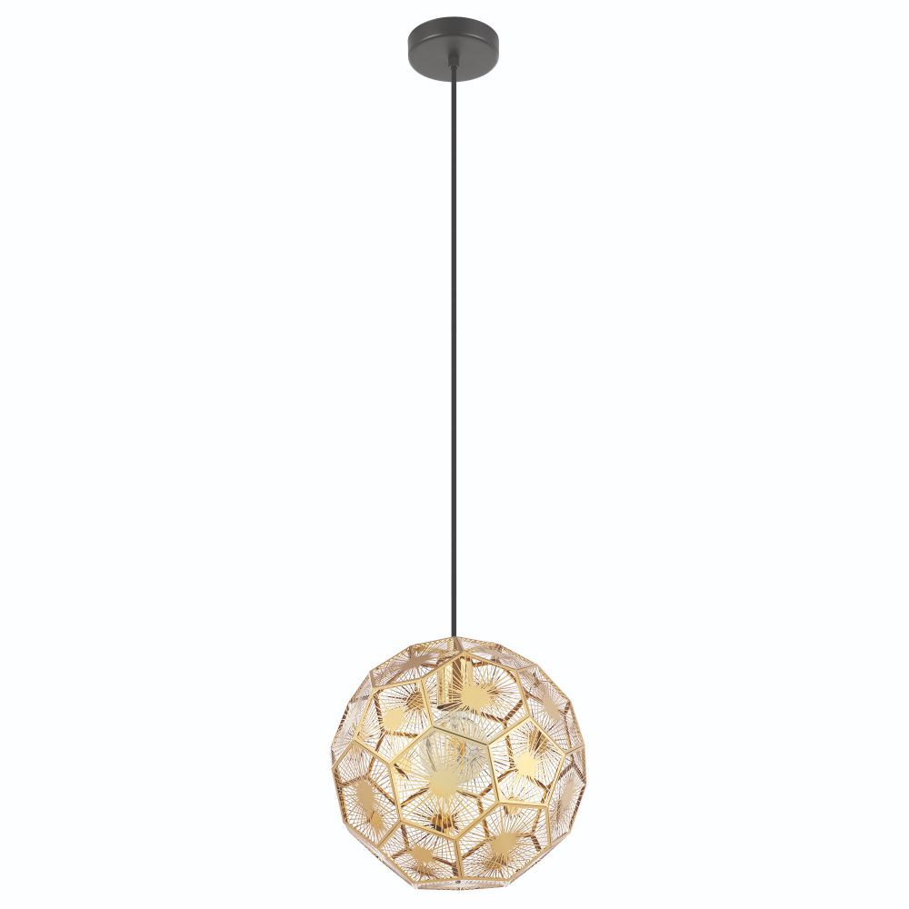 Eglo 39754A 1 LT Pendant w/ Structured Black Finish and Geometric Shaped Brass Shade, 1-60W E26 Bulb