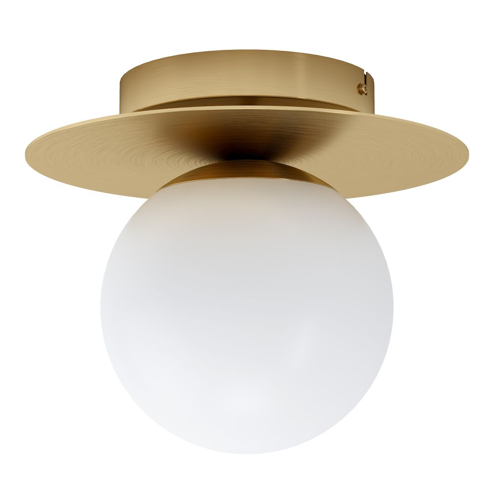 Eglo 39951A Arenales - 1 LT Ceiling Light w/ a Brushed Brass Finish and White Opal Glass Shade, 1-60W E26 Bulb