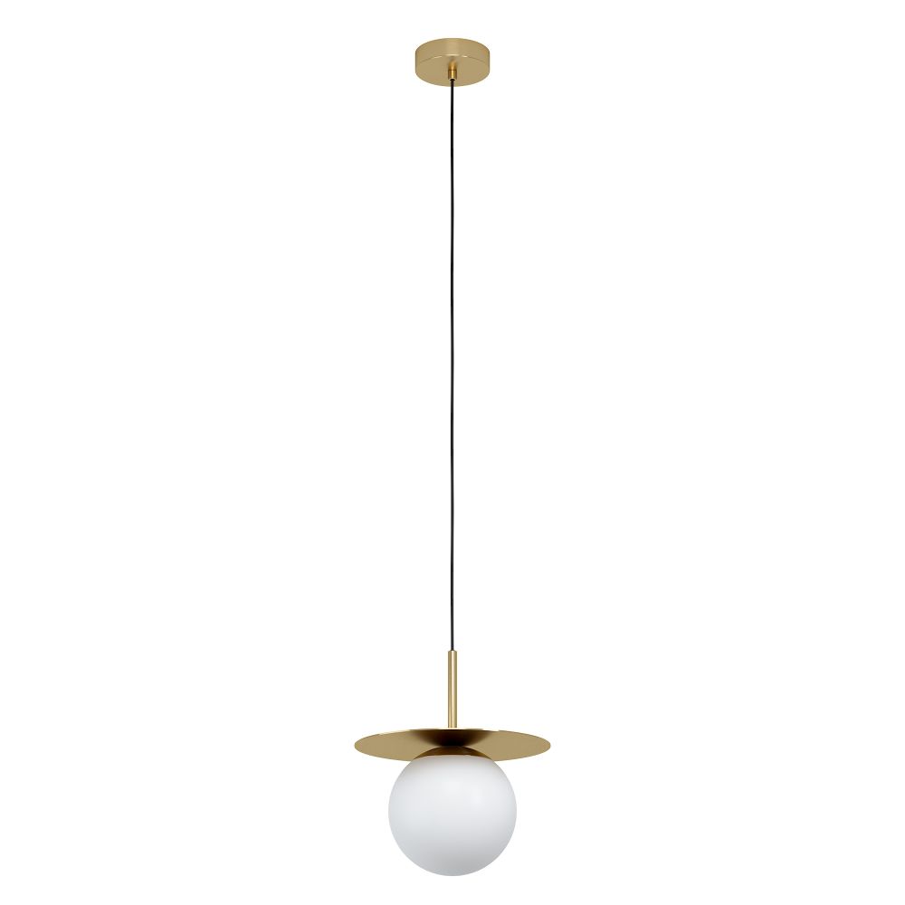 Eglo 39952A Arenales - 1 LT Mini Penant w/ a Brushed Brass Finish and White Opal Glass Shade,                        1-60W E26 Bulb
