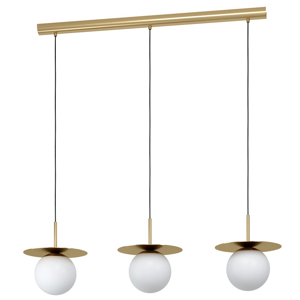 Eglo 39953A Arenales - 3 LT Linear Pendant w/ a Brushed Brass Finish and White Opal Glass Shades,                  3-60W E26 bulbs