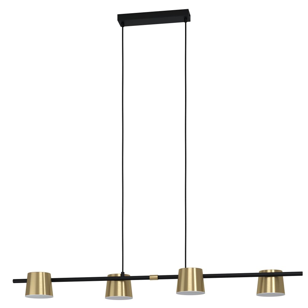 Eglo 39985A Altamira - 4 LT Linear Pendant with Structured Black Finish and Brass Exterior and White Interior Metal Shades, 5W LED GU10 Bulbs