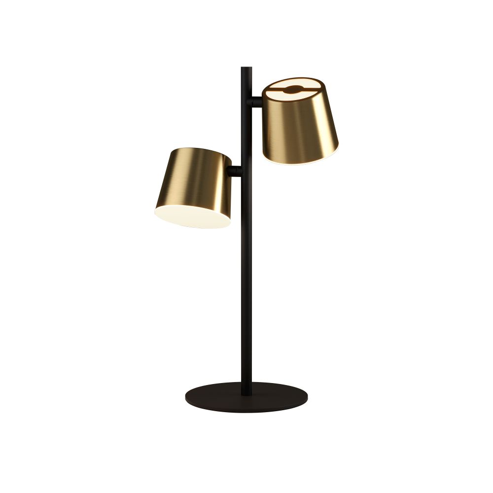Eglo 39986A Altamira - 2 LT Table Lamp with Structured Black Finish and Brass Exterior and White Interior Metal Shades, 5W LED GU10 Bulbs