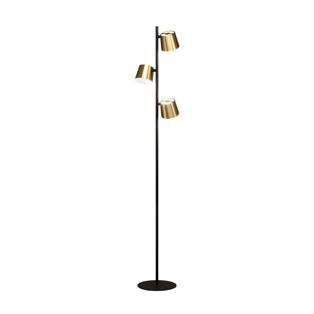 Eglo 39987A Altimira - 3 LT Floor Lamp with Structured Black Finish and Brass Exterior and White Interior Metal Shades, 5W LED GU10 Bulbs