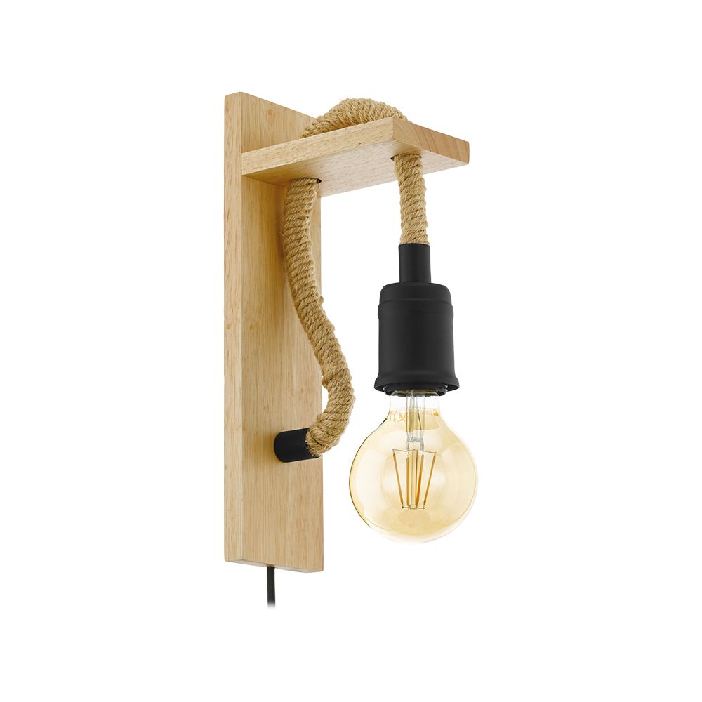 Eglo 43197A Rampside - Open Bulb Wall Light, Natural  Wood, 1x60w
