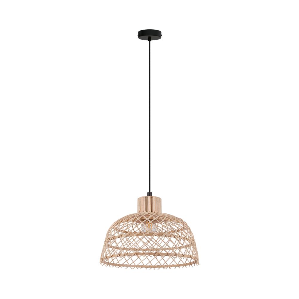 Eglo 43285A Ausnby - Pendant Black Finish, Natural Wood Shade, 1-40w