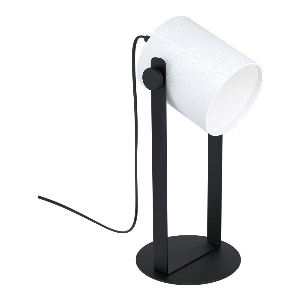 Eglo 43428A Burbank - Table Lamp, Black Finish, White Fabric Shade, 1x15w A19 Led