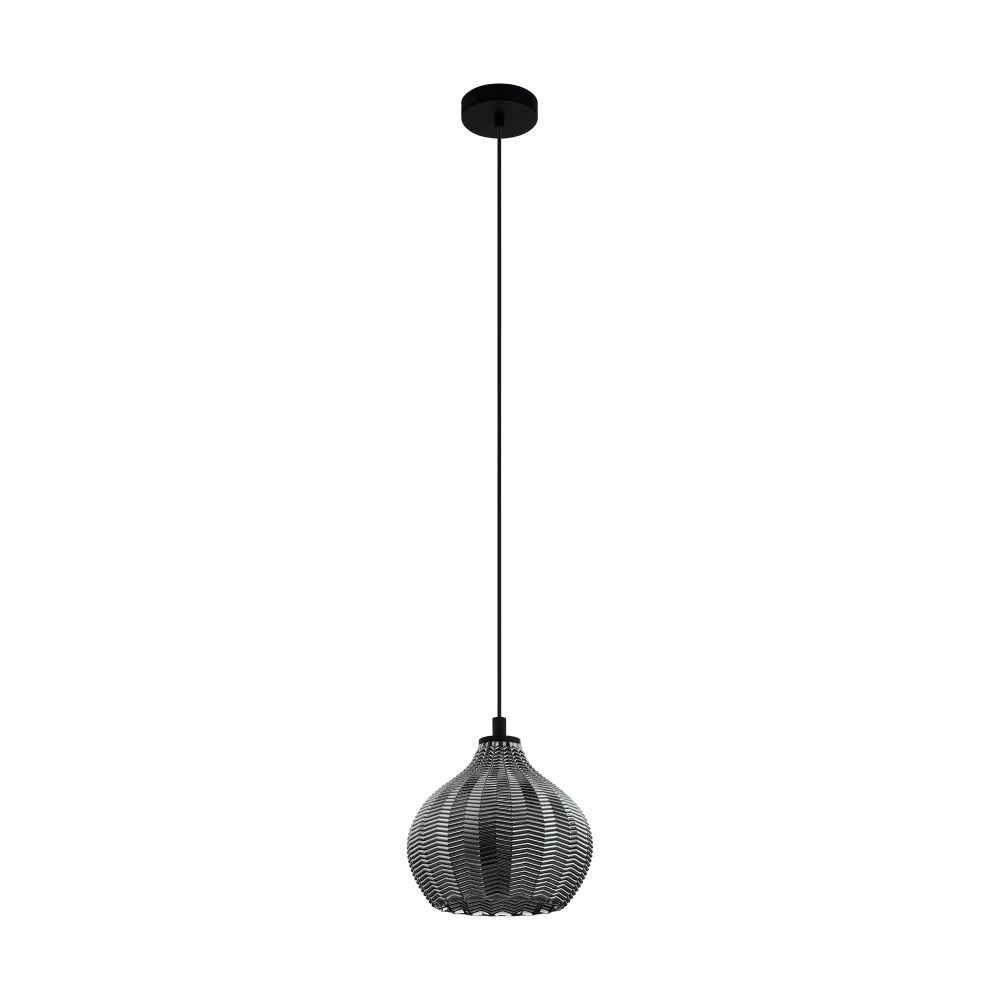 Eglo 43576A Tamallat - 1 LT Pendant with Structured Black Finish and Vaporized Black Transparent Shade, 1-60W E26 Bulb